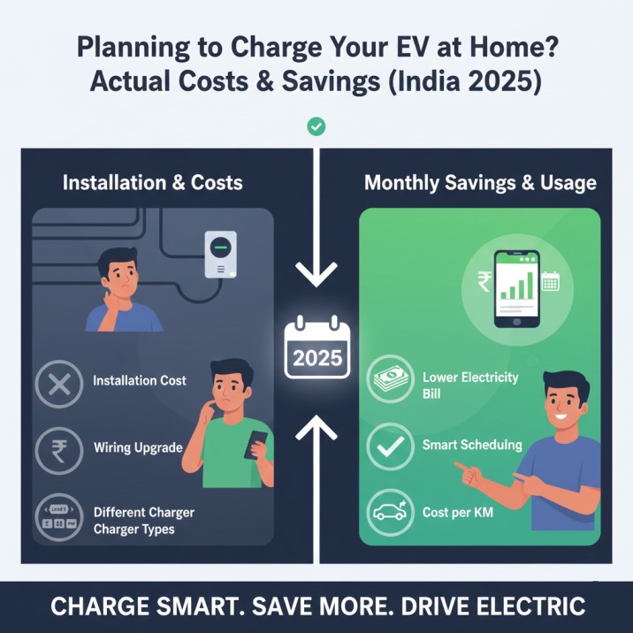 EV Charging at Home Real Cost, Installation, and Monthly Electricity Use (India 2025 Guide)